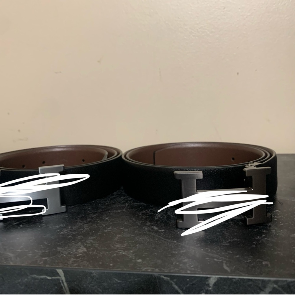 Elegant Black and Brown Belt with Silver Buckle